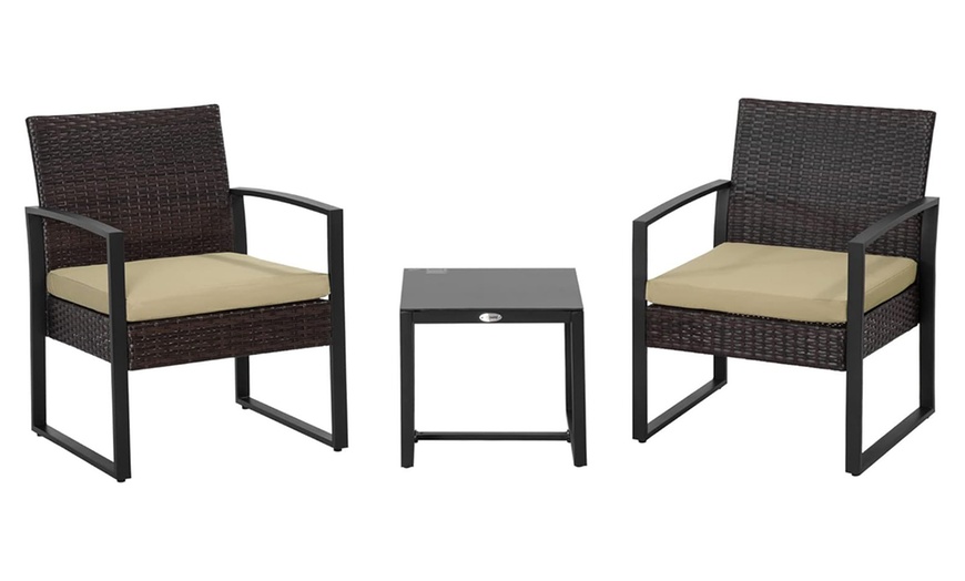 Image 11: Outsunny Square PE-Wicker Bistro Set in black, grey or brown