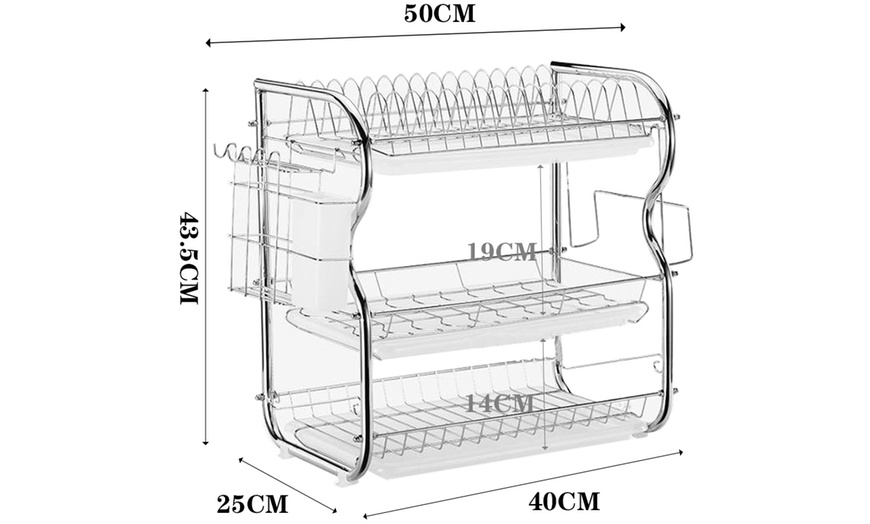 Image 10: Three-Tier Dish Drainer Rack Plate Draining Tray Board