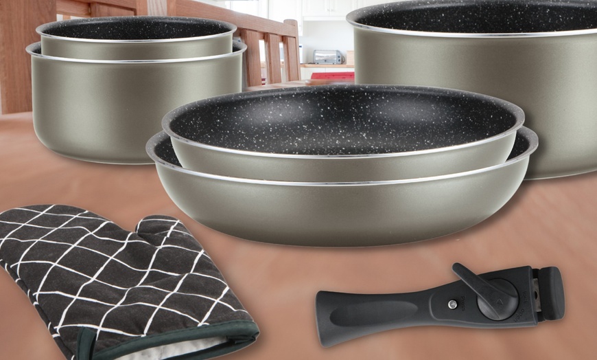 Image 9: 5-, 7-, oder 17-tlg. Herzberg Kochgeschirr-Set mit abnehmbarem Griff