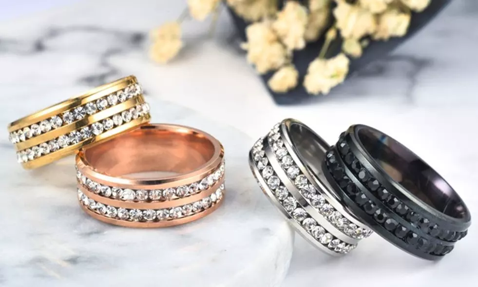 316L Stainless Steel Double Row CZ Titanium Ring Band