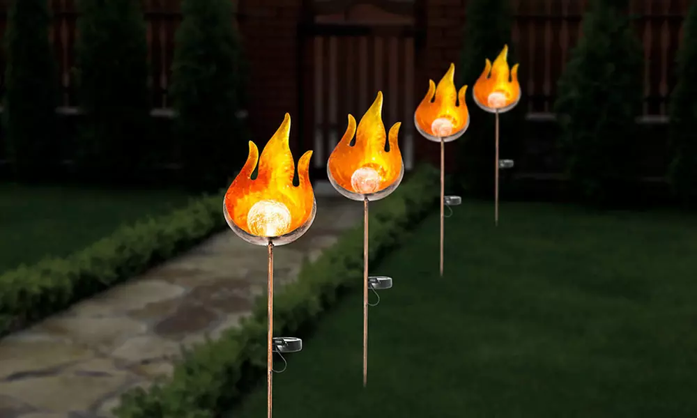 One, Two or Four Outdoor Flame Solar Lights - Image 7