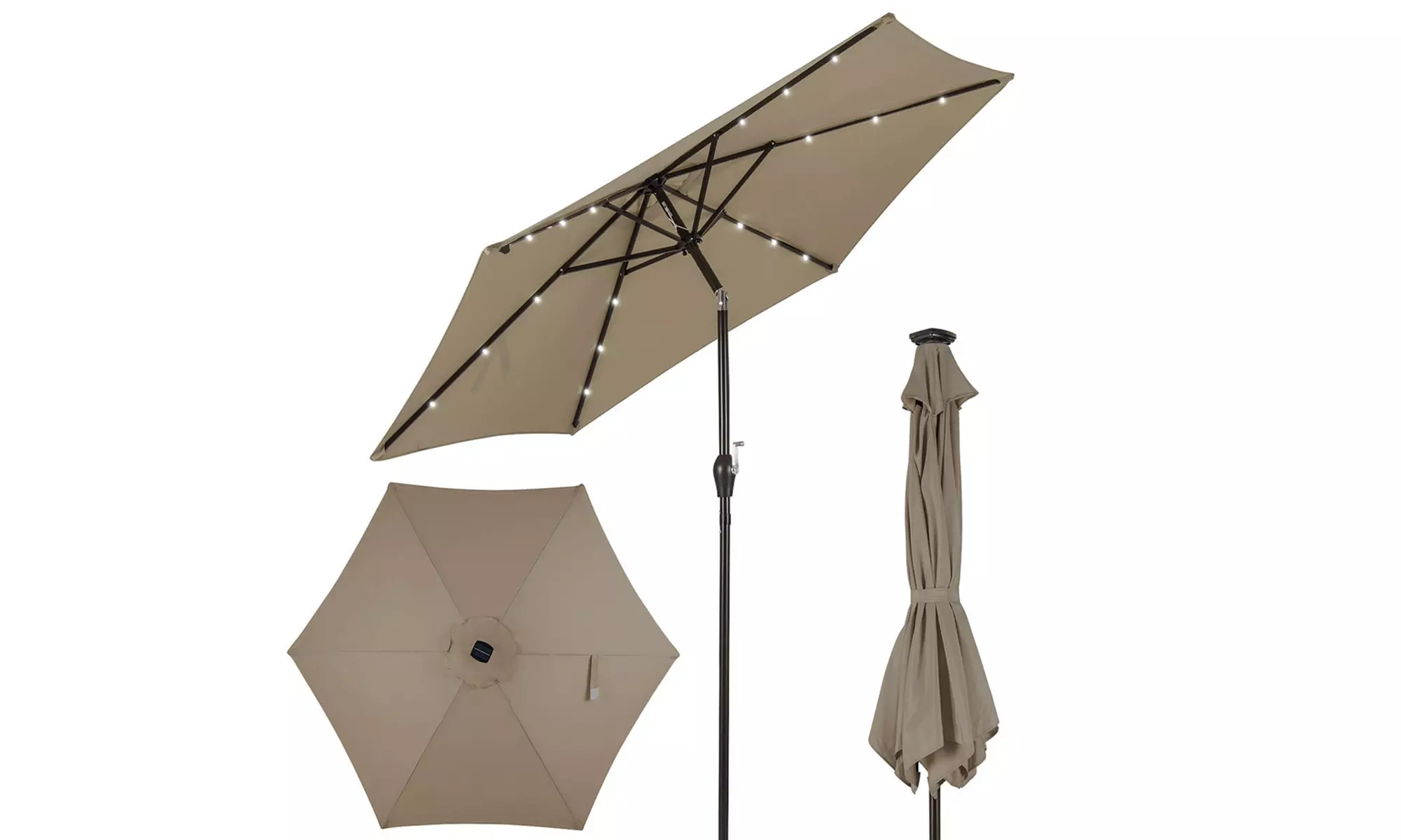 9ft. Patio Umbrella Solar LED Lights Steel Tilt with Crank