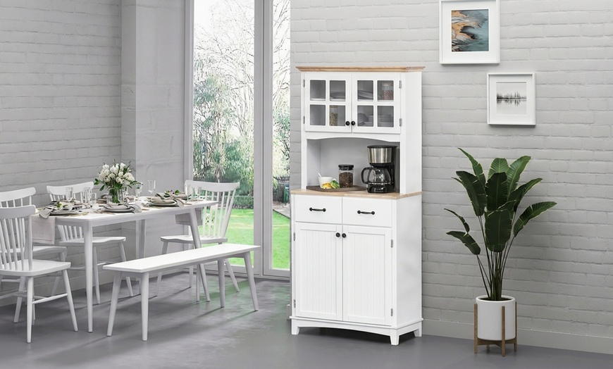 Image 2: HomCom Freestanding Kitchen Storage Cabinets