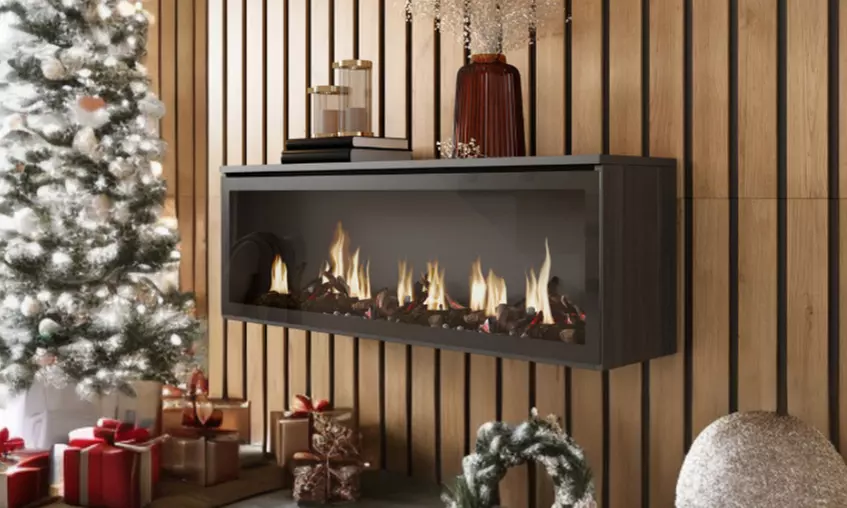 Elektrischer LED-Kamin COZY mit 3D-Feuereffekt, opt. mit Hängeboard