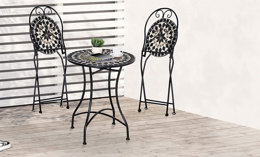 Image 3: Outsunny Garden Bistro Set with Coffee Table and Two Folding Chairs