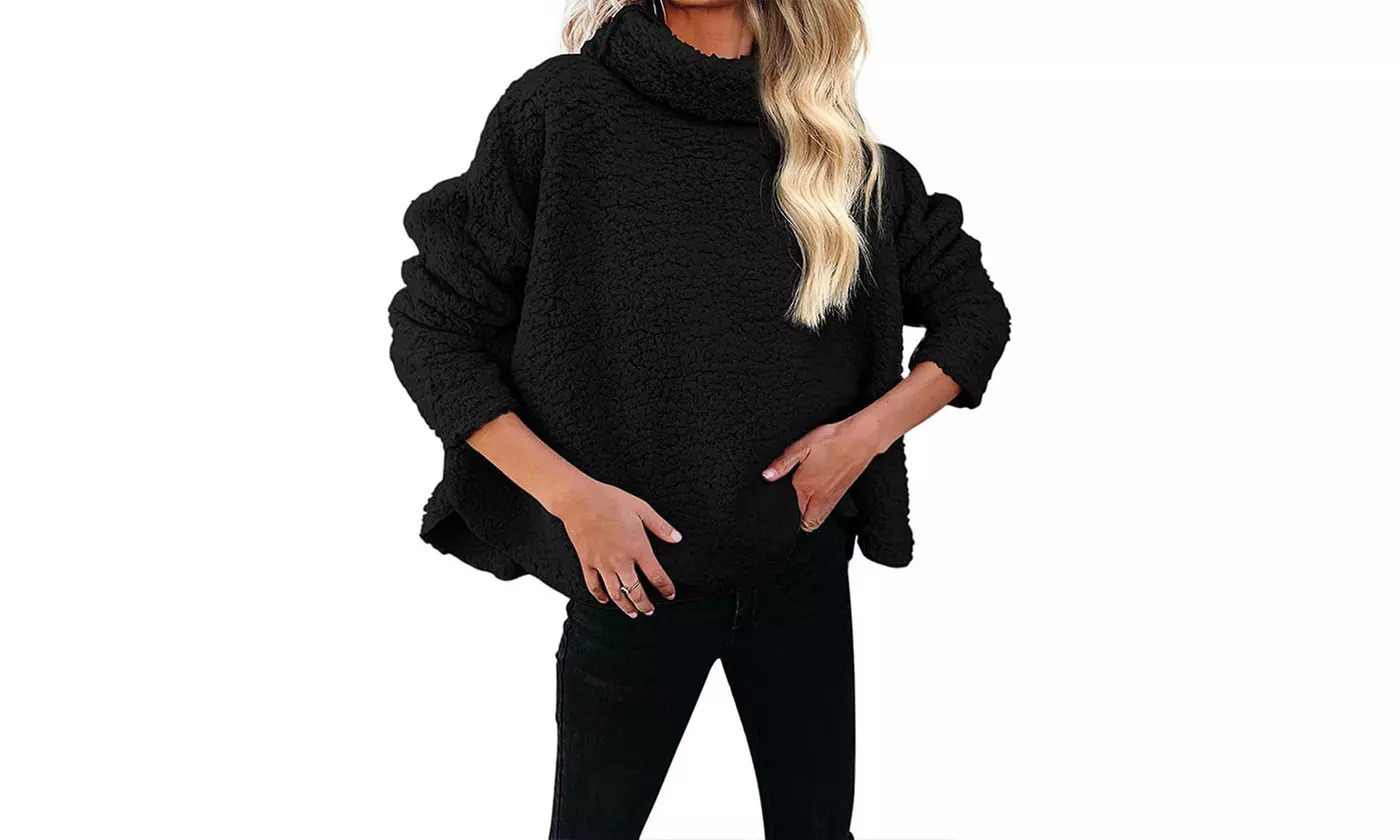 Women's Fuzzy Fleece Oversized Loose Turtleneck Sherpa