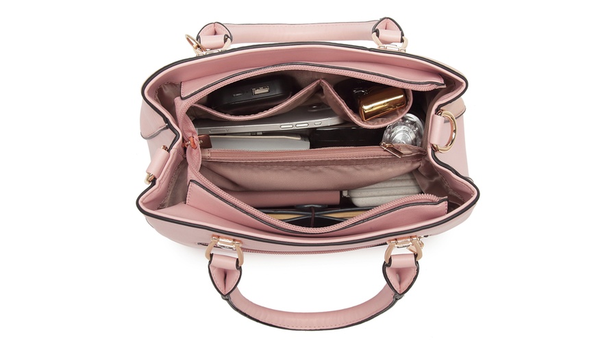 Image 33: Women's Color-block Fashion Tote and Top Handle Handbags