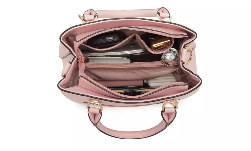 Image 33: Women's Color-block Fashion Tote and Top Handle Handbags