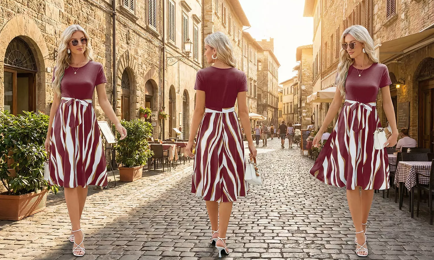 Women's Two Tone Belted A Line Dress