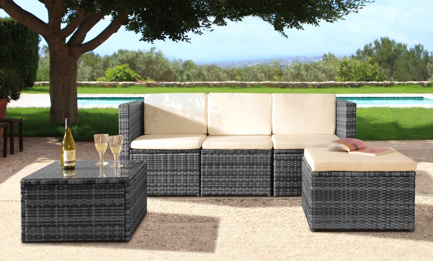 Image 1: Mustique Rattan Effect Sofa and Table Set