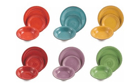 Servizio 18 piatti Baita One Villa D'este in gres, utilizzabili in microonde e lavabili in lavastoviglie