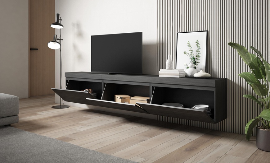 Image 13: Mueble de TV en suspensión con 3 módulos y espacio de almacenaje