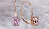 Rose Gold Tone over Silver Simulated Pink Tourmaline Round Leverback Earrings