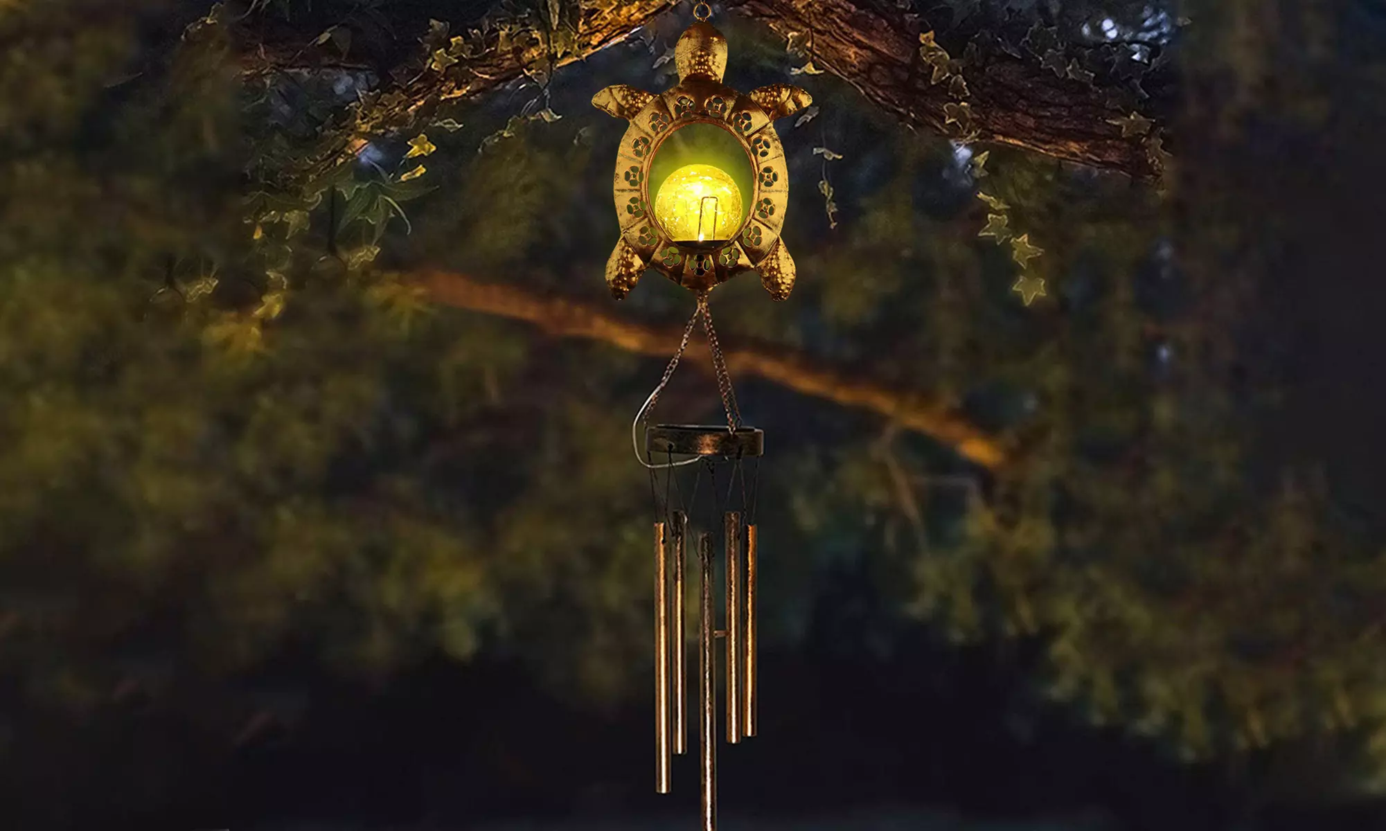 Solar Wind Chimes Outdoor Garden Waterproof Metal LED Hanging Chime Decor