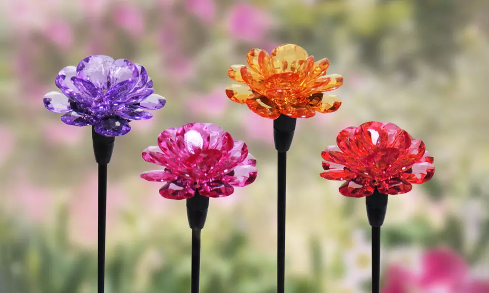 Solar LED Glowing Mini Flower Stake Set (4-Piece) - Second Medium