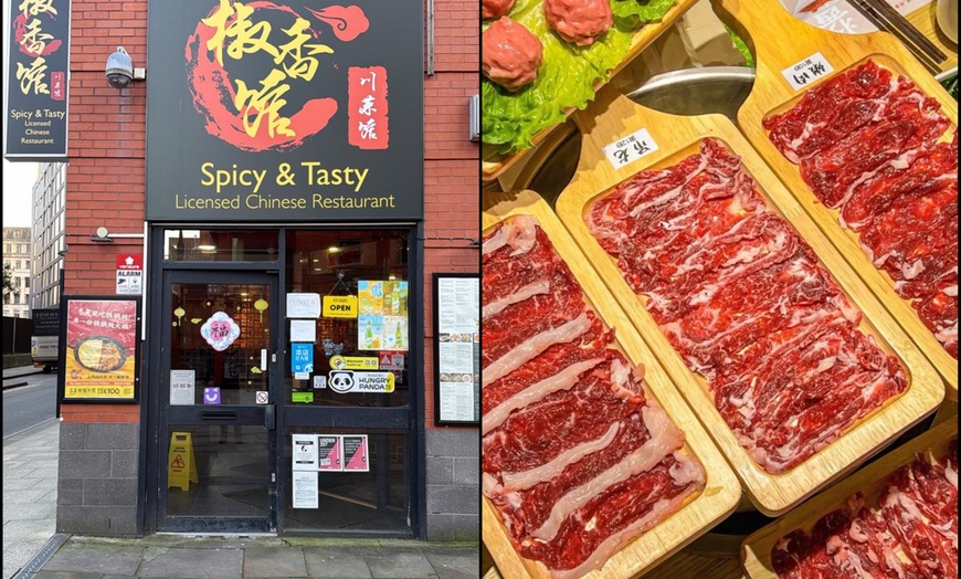 Image 2:  Hot Pot with sliced meat, fresh veggies, rice/noodles for Two or Four