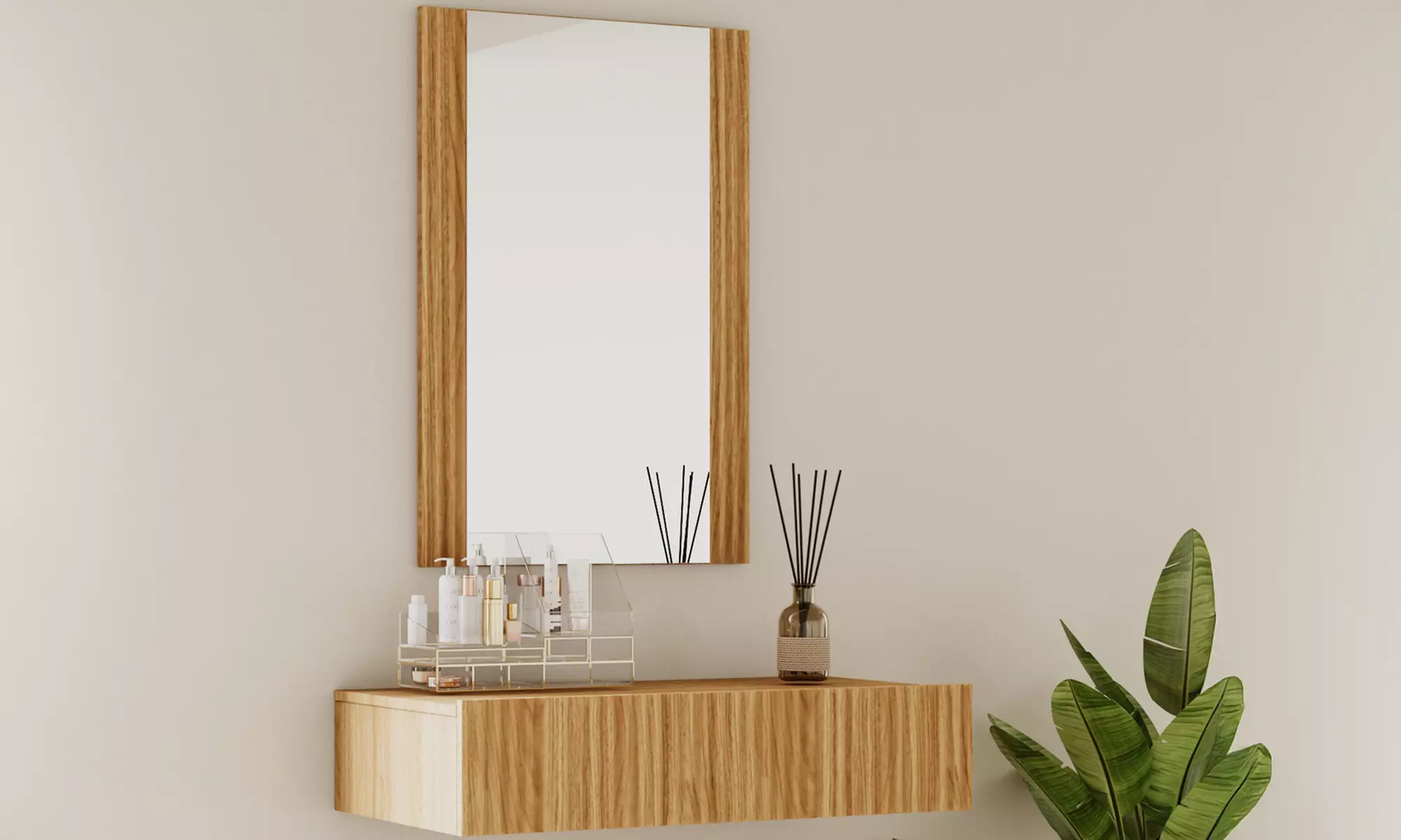 Tocador acanalado con cajón y espejo