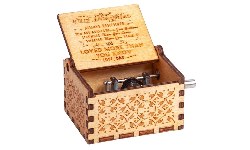 Image 9: Wooden Music Box Hand Crank Engraved Vintage Toy Kids Gift-You Are My Sunshine