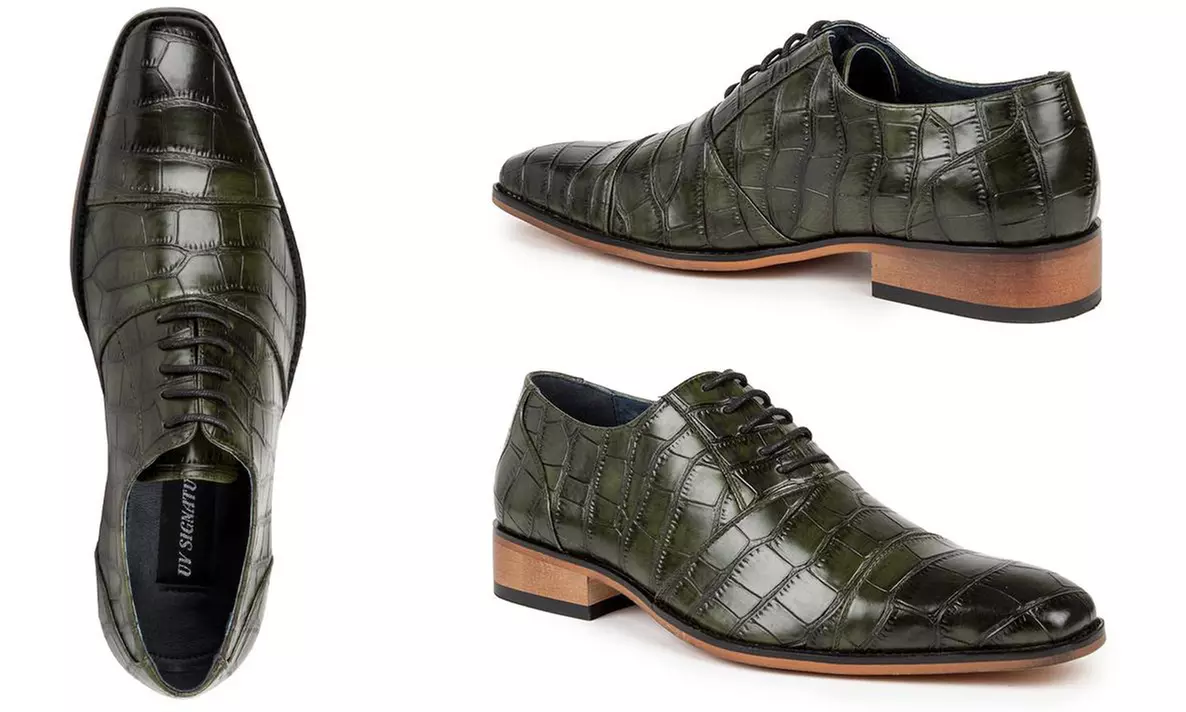Signature Men's Croc-Embossed Lace Dress Shoes - Second Medium