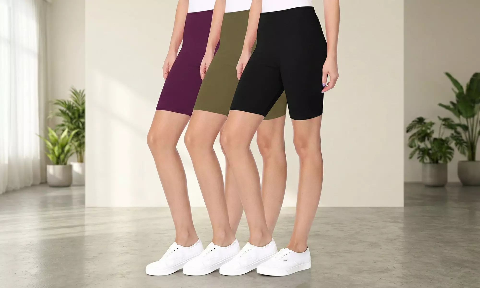 Women's Casual Seamless Elastic High Biker Shorts (Pack of 3)
