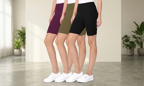 Women'sCasual Seamless Elastic High Biker Shorts (Pack of 3) L Casual Burgundy-Olive-White