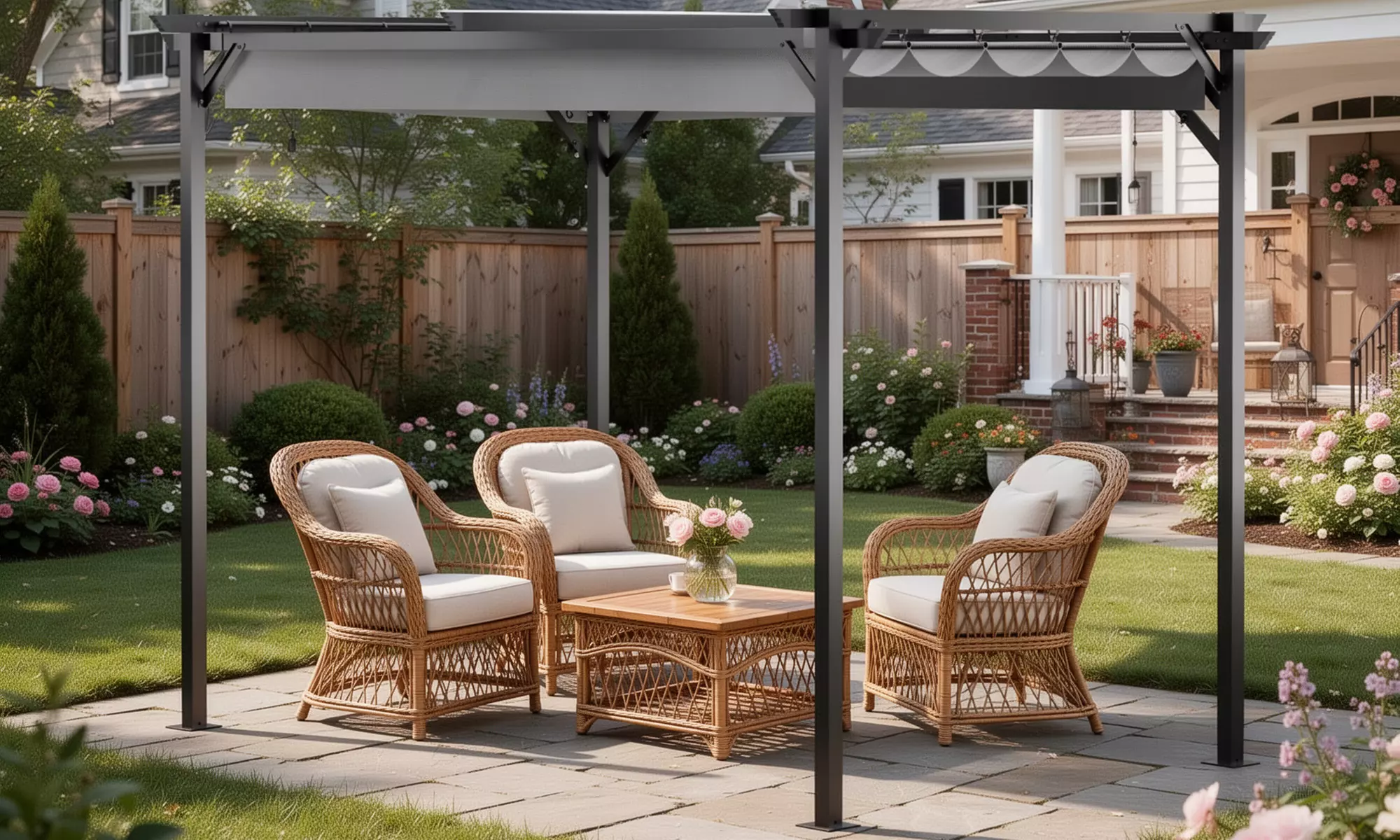 Rattrix 6.5' × 10' Retractable Canopy Pergola