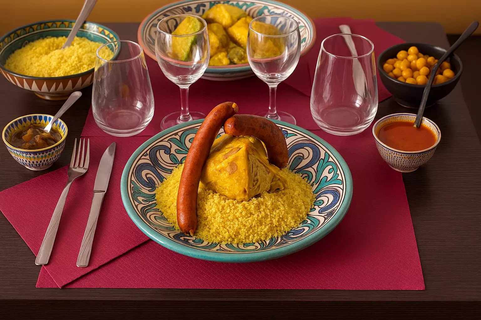 Menu marocain au choix en 2 ou 3 services pour 2 ou 4 personnes