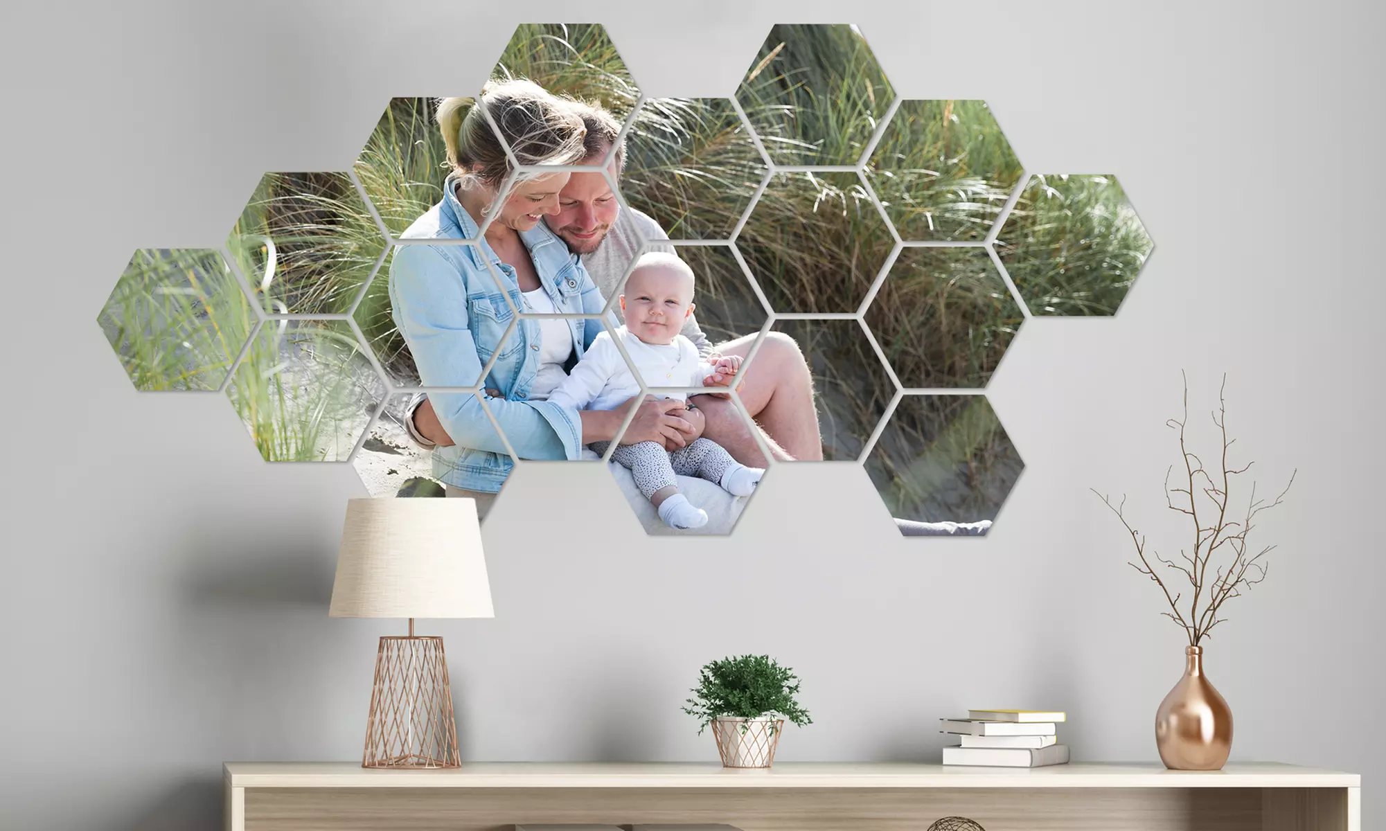 Personalisierbare Foto-Wandbild über 5, 6, 8 oder 12 Hexagone