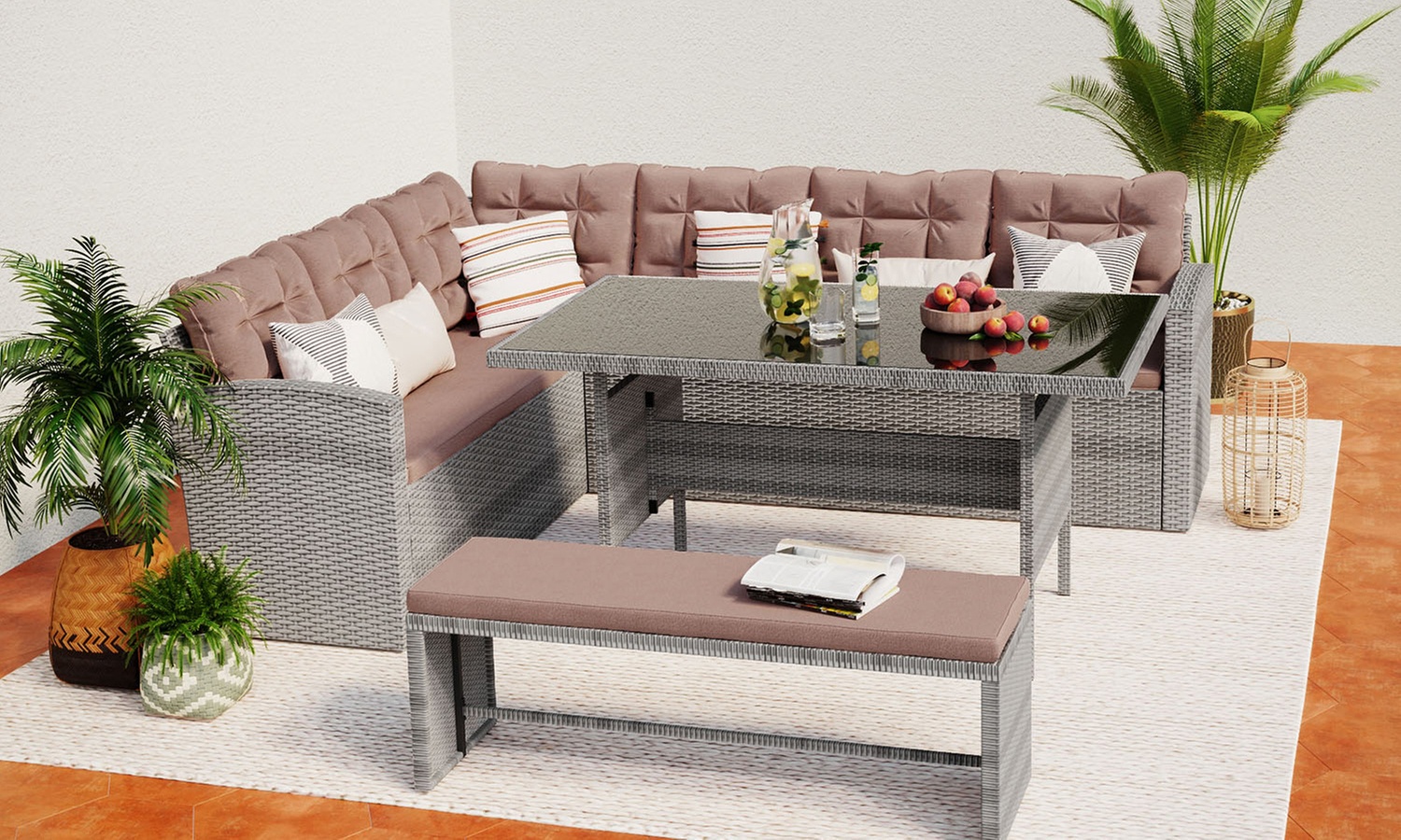 Salon de jardin Kocoon 8 places canapé d'angle, modèle "Oscar"