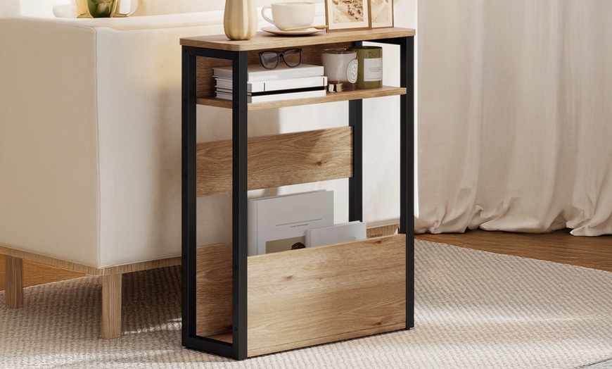 Image 6: HOMCOM Industrial Style Side Table with Storage Shelves