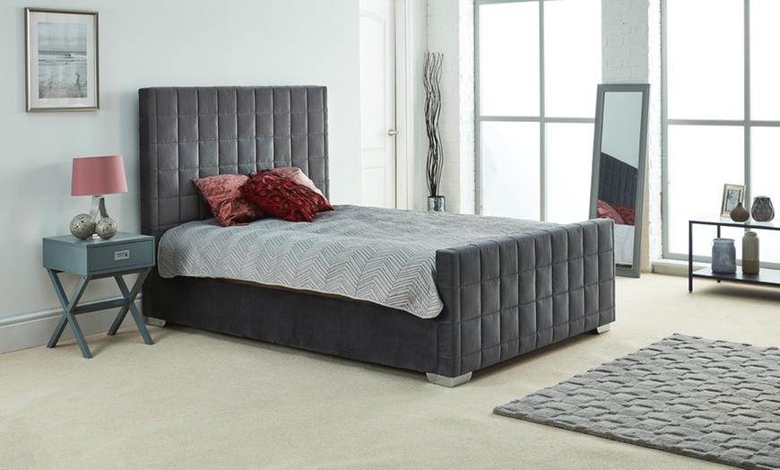 Image 1: Velvet Cube Bed Frame