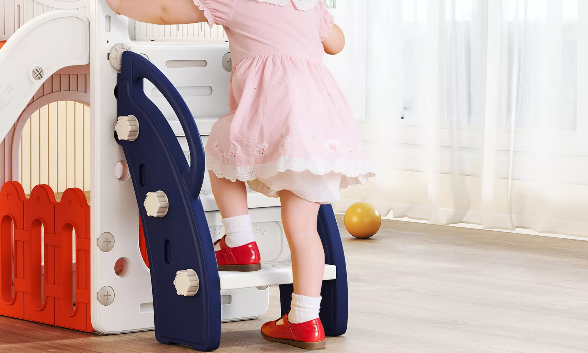 AIYAPLAY 5-in-1 Kids Slide Set with Telescope & Basketball Hoop