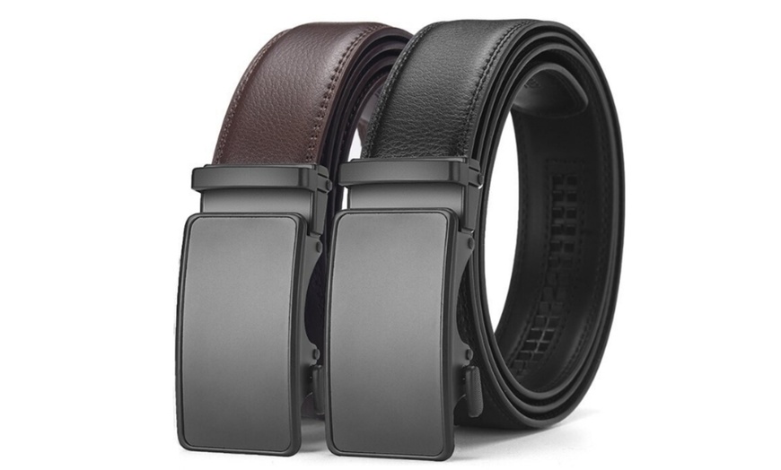 Image 2: Men's Automatic Buckle Genuine Leather Belt