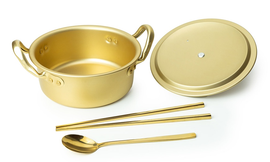 Image 3: Treat Factory Korean Ramen Set with Golden Chopsticks, Spoon and Pot