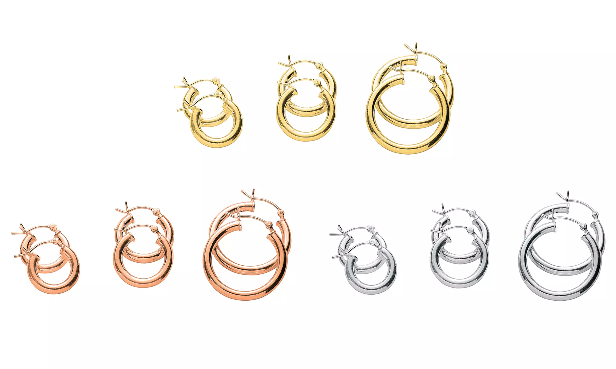 3 Pack Italian Hoop Earrings in sterling silver