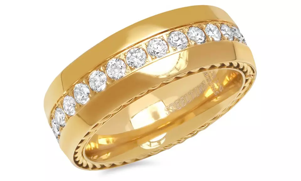 1.12 Cttw Men's Stainless Steel Chain Link Inlay Ring With Cubic Zirconia