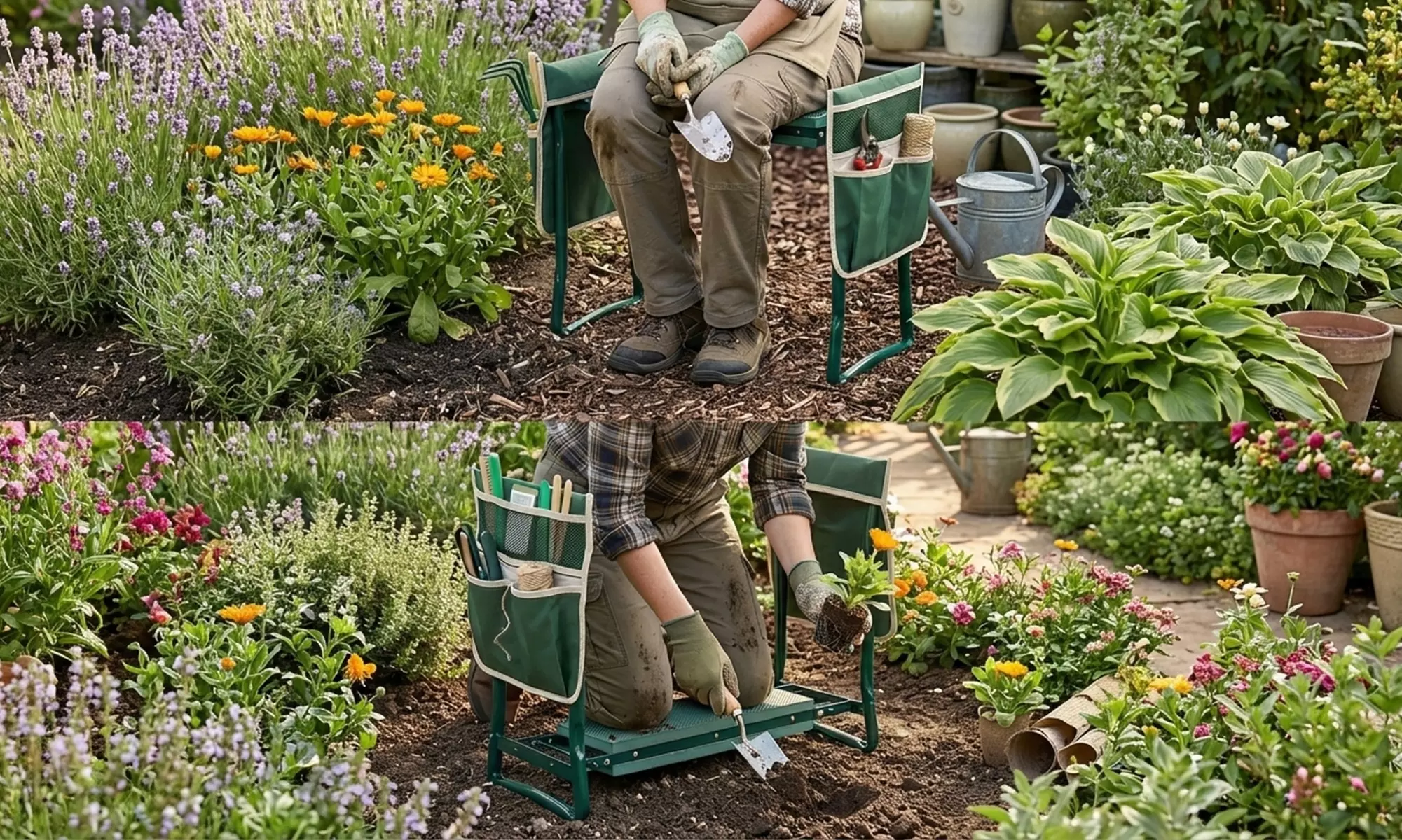 Klappbarer Garten-Kniehocker mit Taschen