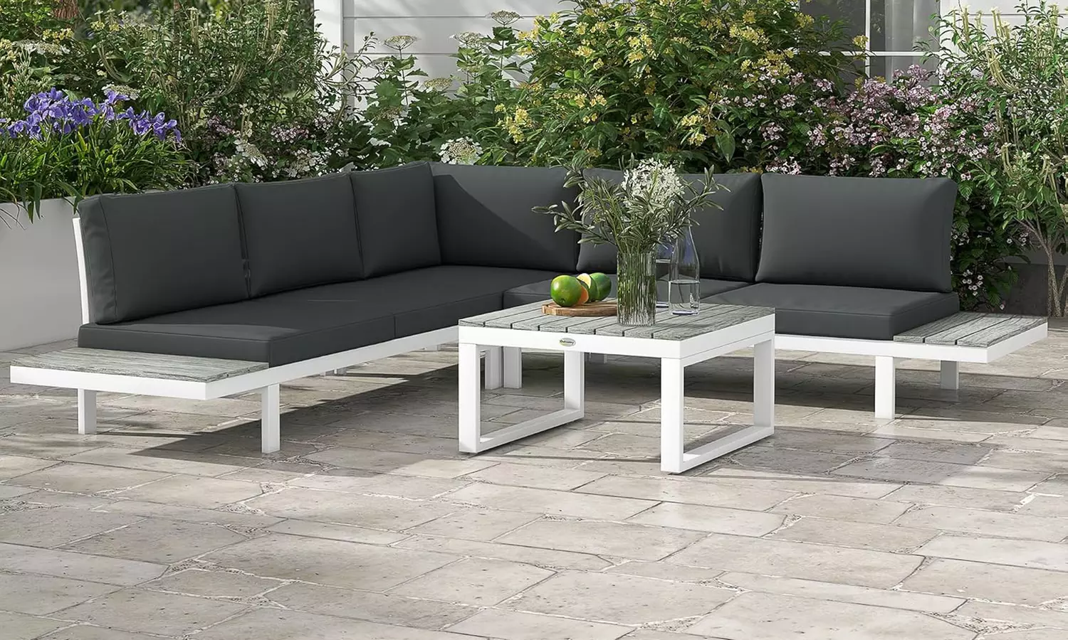 Four-Seater Outsunny Garden Set with Recline Corner Sofa and Table