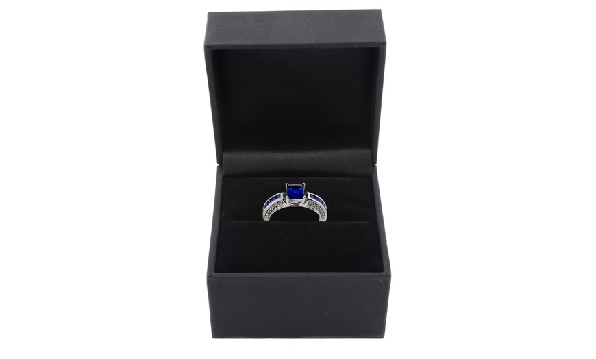 Image 12: Doppio anello veretta e solitario Destiny con zircone blu zaffiro