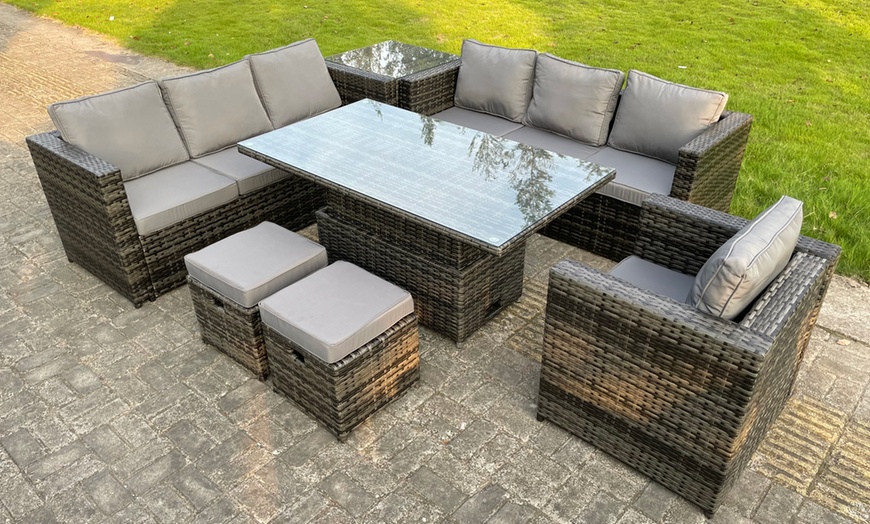 Image 1: 7-tlg. Fimous Polyrattan-Gartenmöbel-Set mit höhenverstellbarem Tisch