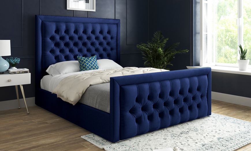 Image 7: DS Home Living Upholstered Soft Velvet Bed