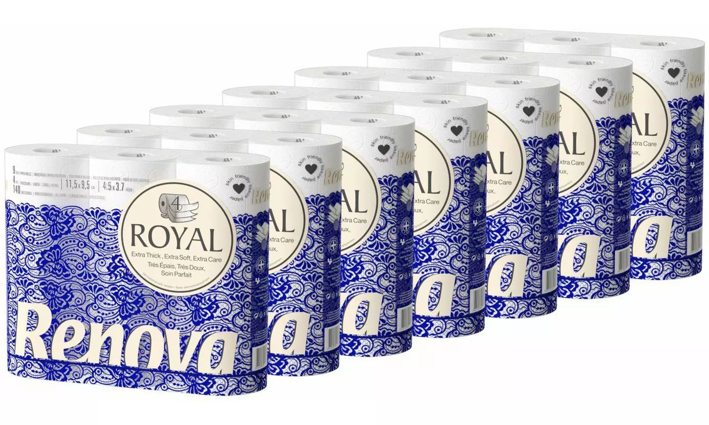 63 Renova Royal Four-Ply Soft White Toilet Paper Tissue Rolls - Primary Image