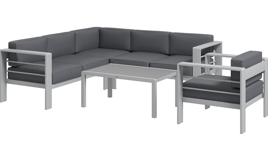 Image 8: Outsunny Aluminium Corner Sofa, Armchair and Table Garden Sofa Set