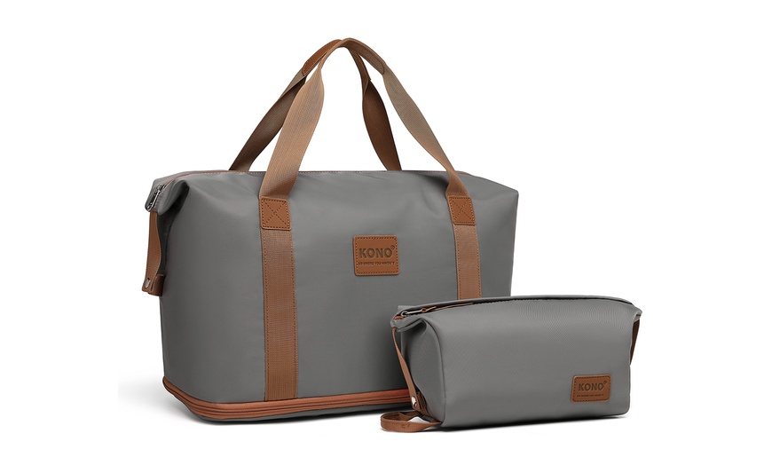 Image 2: Ensemble valise, sac de voyage et pochette gris et marron