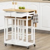 Image 4: HOMCOM Bamboo Breakfast Cart with Drop Leaf Table and Two Stools 