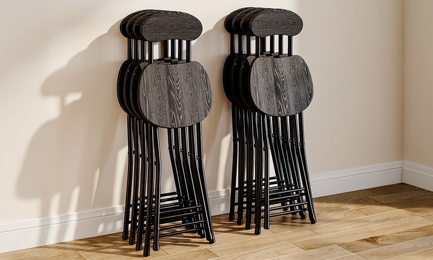 Image 2: Set of Four Compact Wooden Folding Chair with Metal Legs