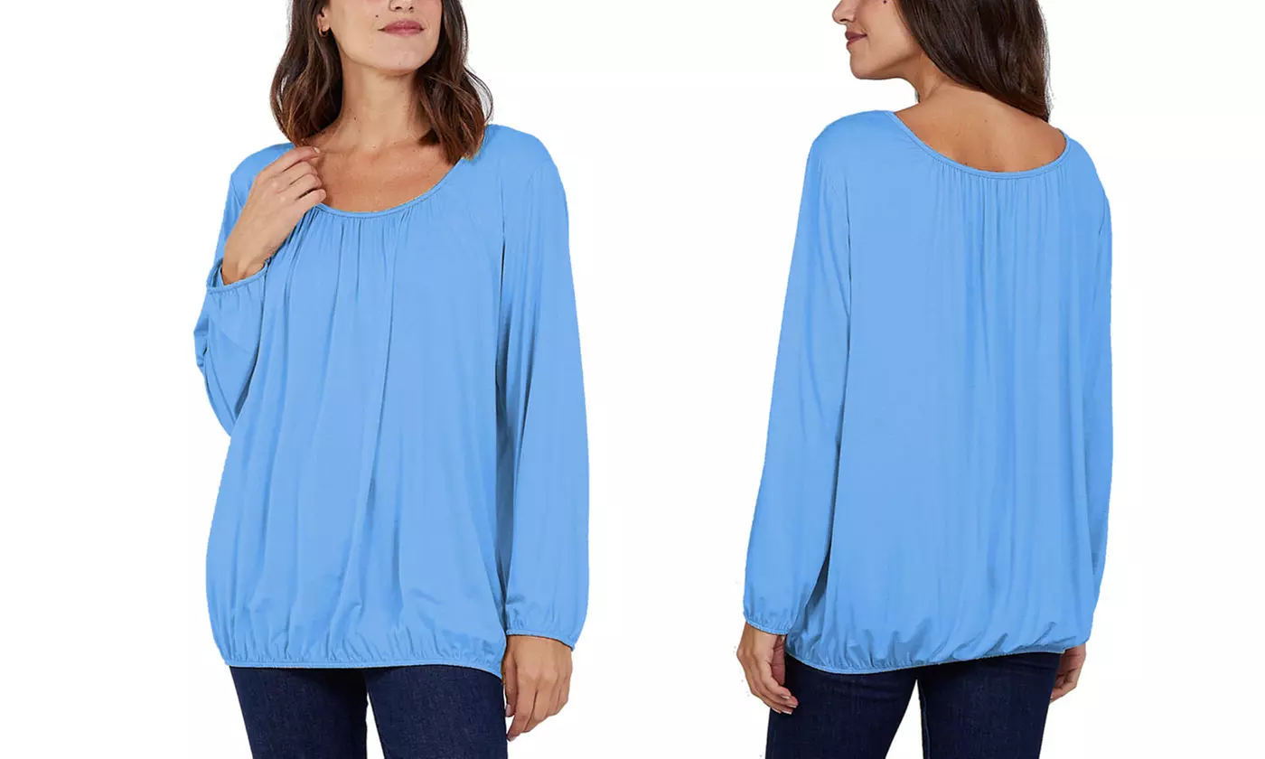 Ladies Baggy Fit Ruched Neck Long Sleeve Top