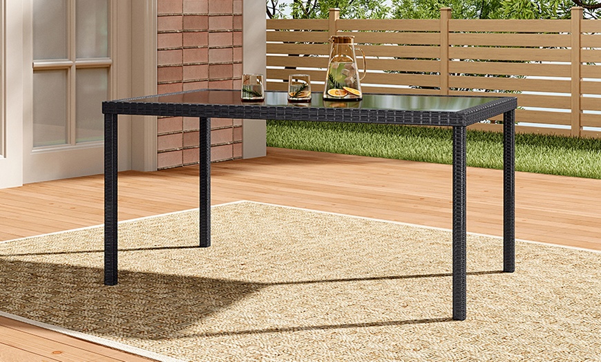 Image 39: Outdoor Garden Rattan Effect Tempered Glass Coffee Table with 6 Styles