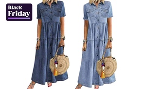 Women's Shirt Denim Maxi Dress