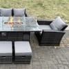 Image 1: 6-Seater Rattan-Effect Sofa Set with Gas Firepit Dining Table 